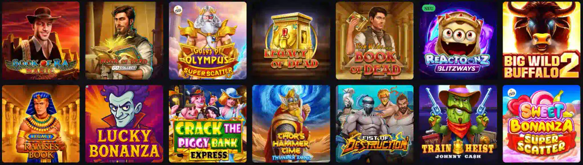 Lucky Circus Casino Spielautomaten mit Book of Ra, Gates of Olympus und Sweet Bonanza